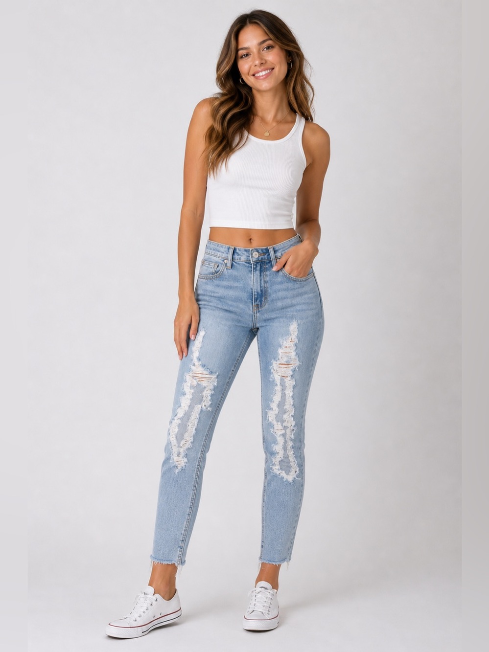 Jelly Jeans Light Wash Distressed High Rise Straight Leg Denim Womens Size 1 NEW